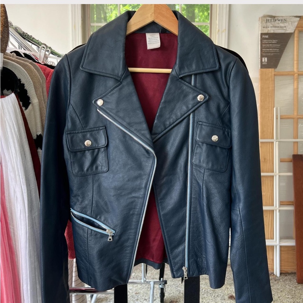 Women's Navy 100% Leather Jacket
